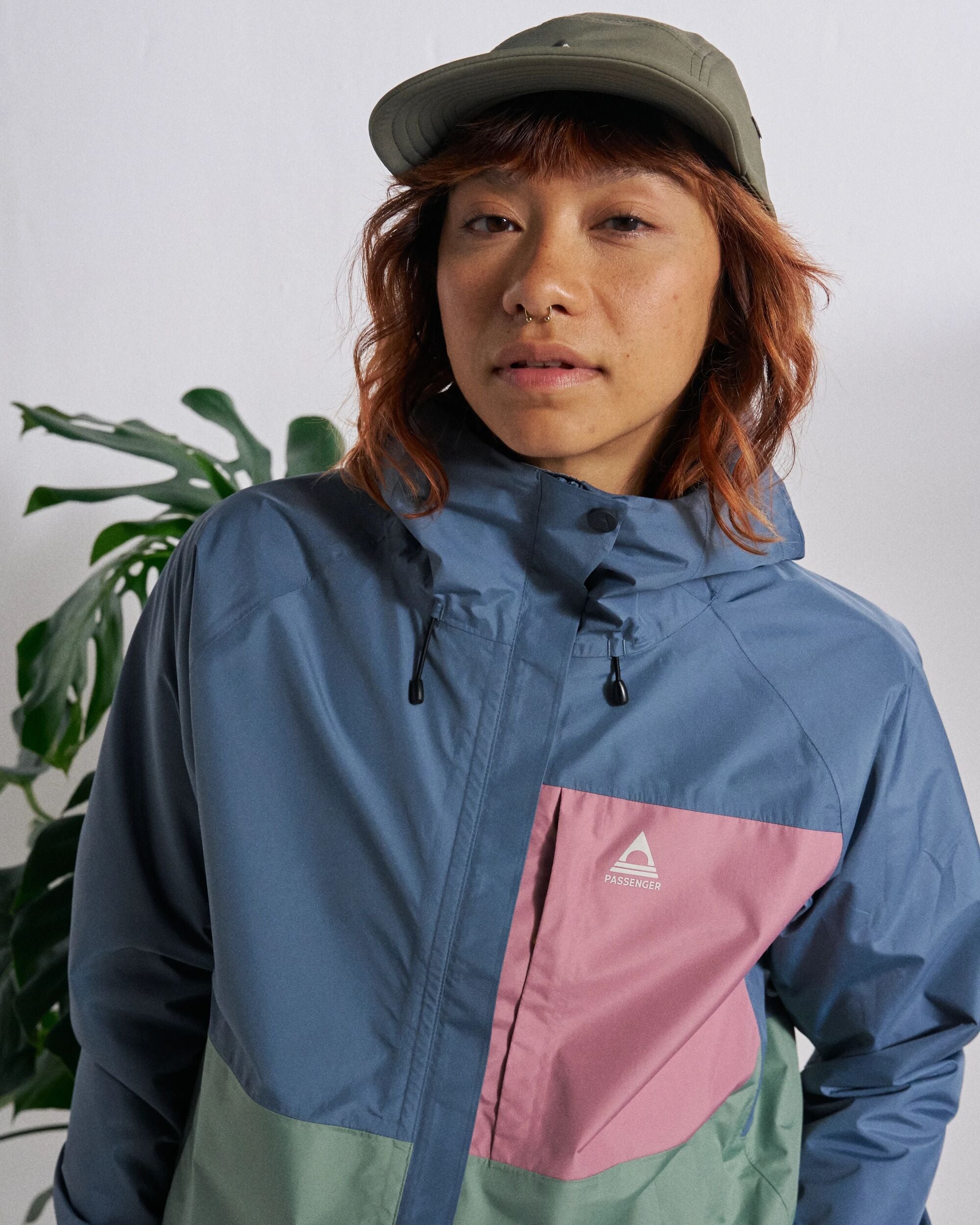 Trailscape Women's Waterproof Jacket - Stormy Blue/Pistachio - Studio Model