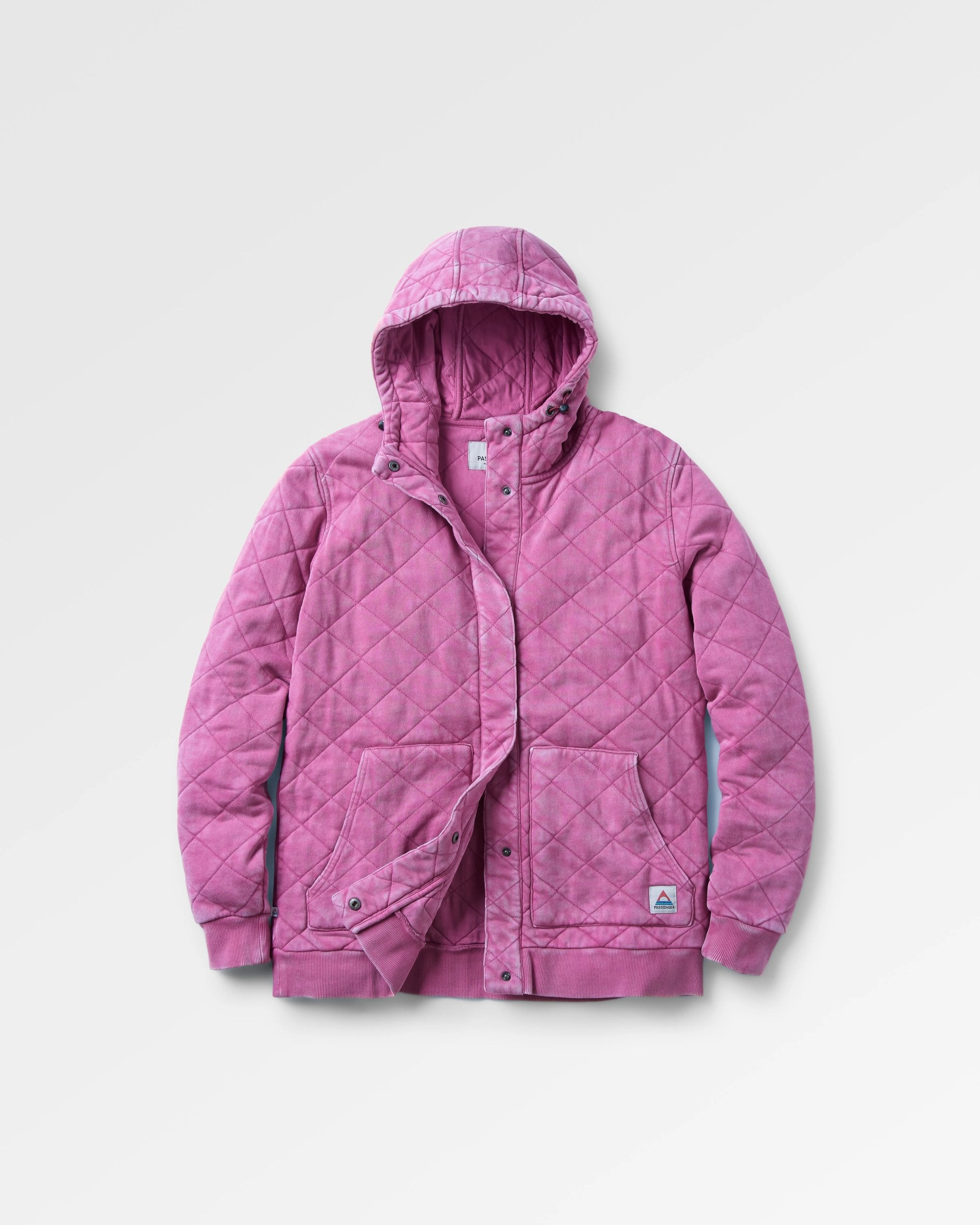 Clementine Recycled Quilted Popper Up Hoodie - Mauve Haze - Flatlay