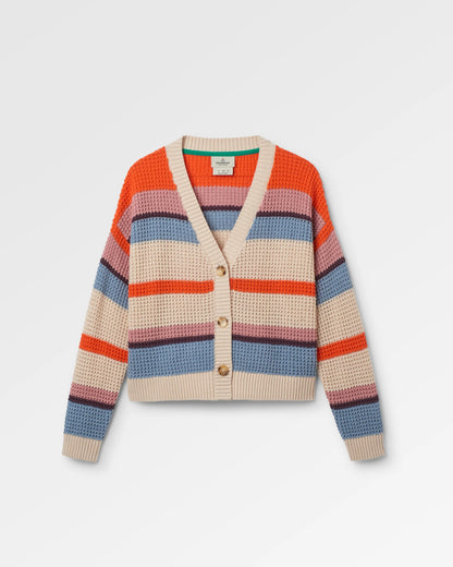 Reflection Open Knit Stripey Cardigan - Multi Vintage White Stripe - Flatlay