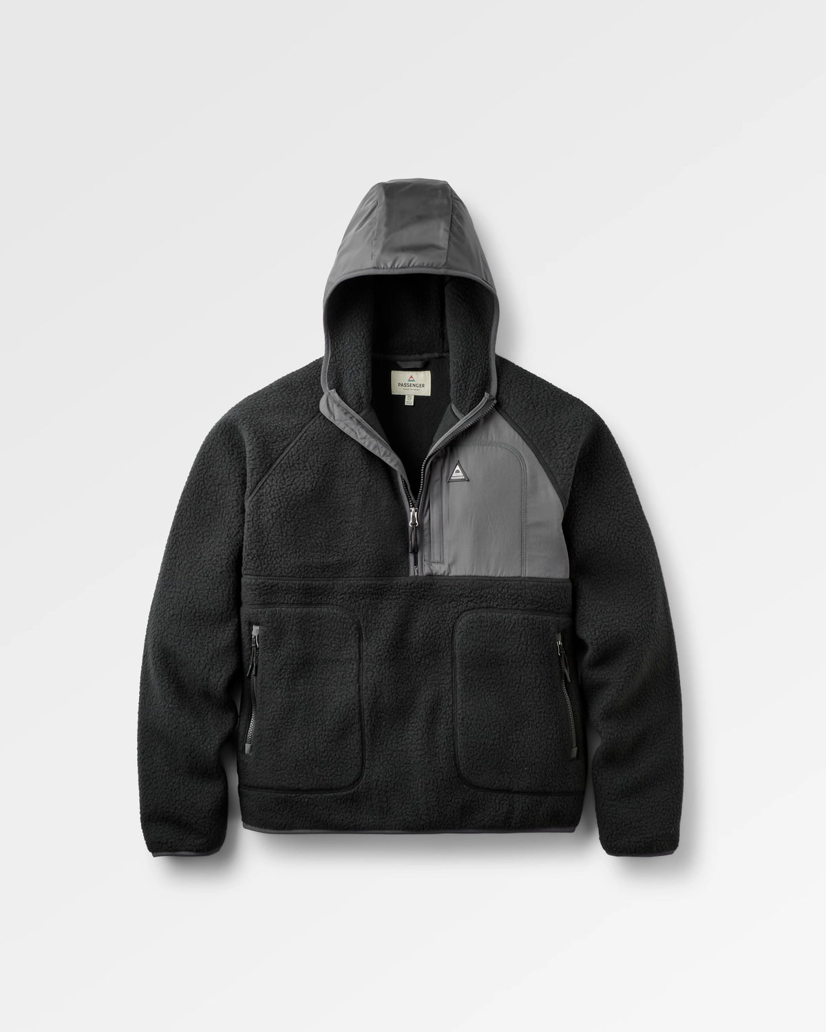 Offgrid 1/2 Zip Hooded Sherpa Fleece - Black - Flatlay