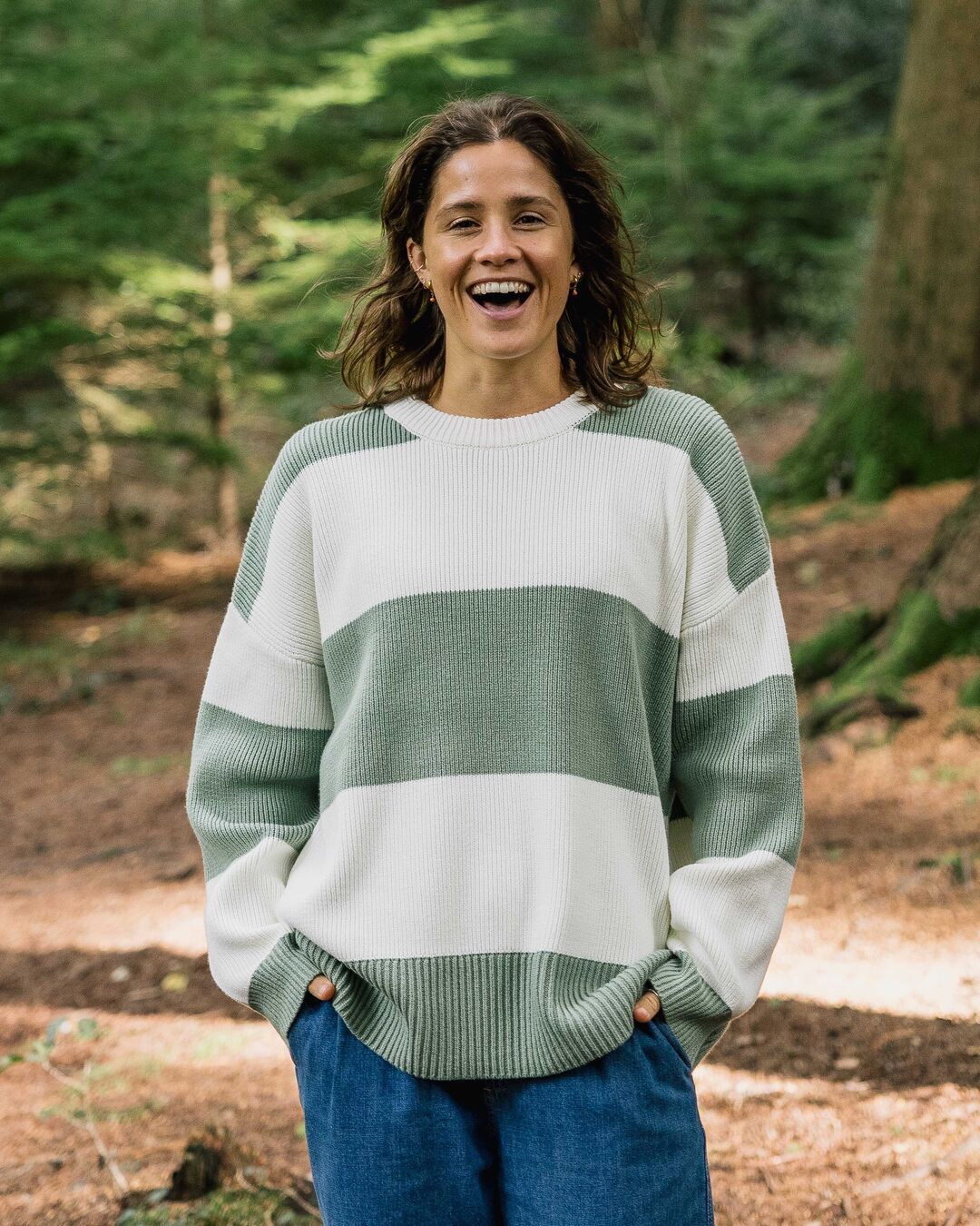 Moments Oversized Organic Knitted Jumper - Pistachio Stripe