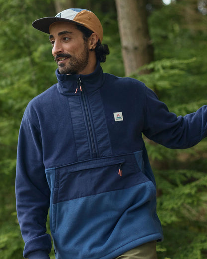 Woodland Hoodless Recycled Polartec® Fleece - Rich Navy/Dark Denim - Lifestyle
