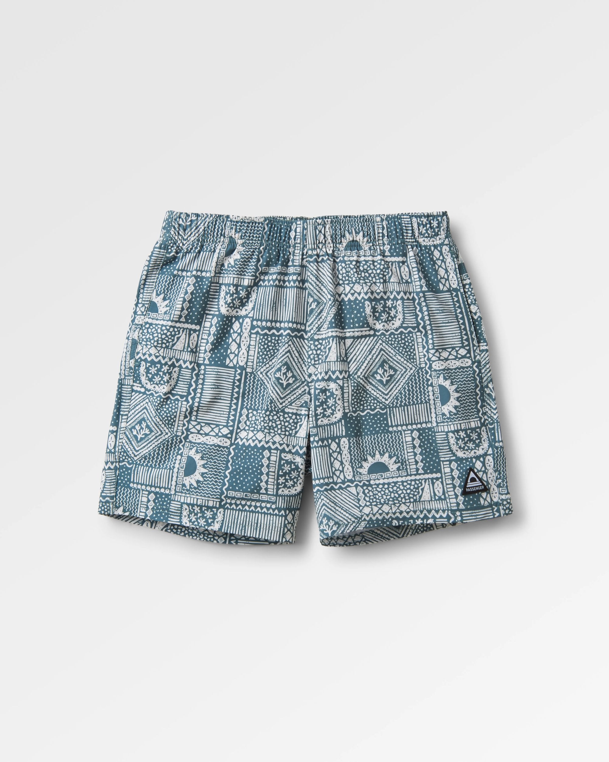 Porto Recycled All Purpose Swim Short - Vintage Patchwork Dark Forest - Flatlay