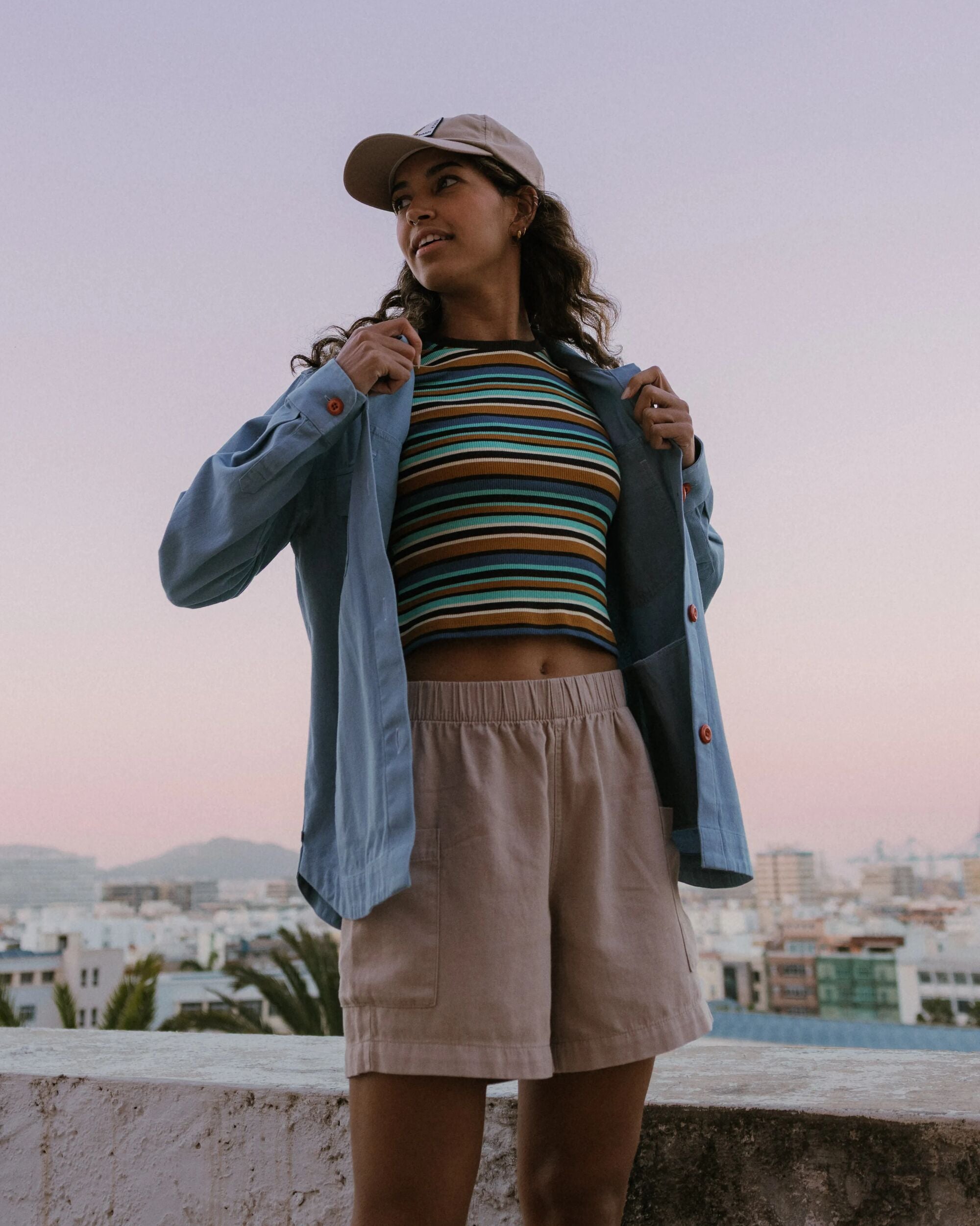 Out There Ribbed Cropped T-Shirt Espresso Multi Stripe – Passenger