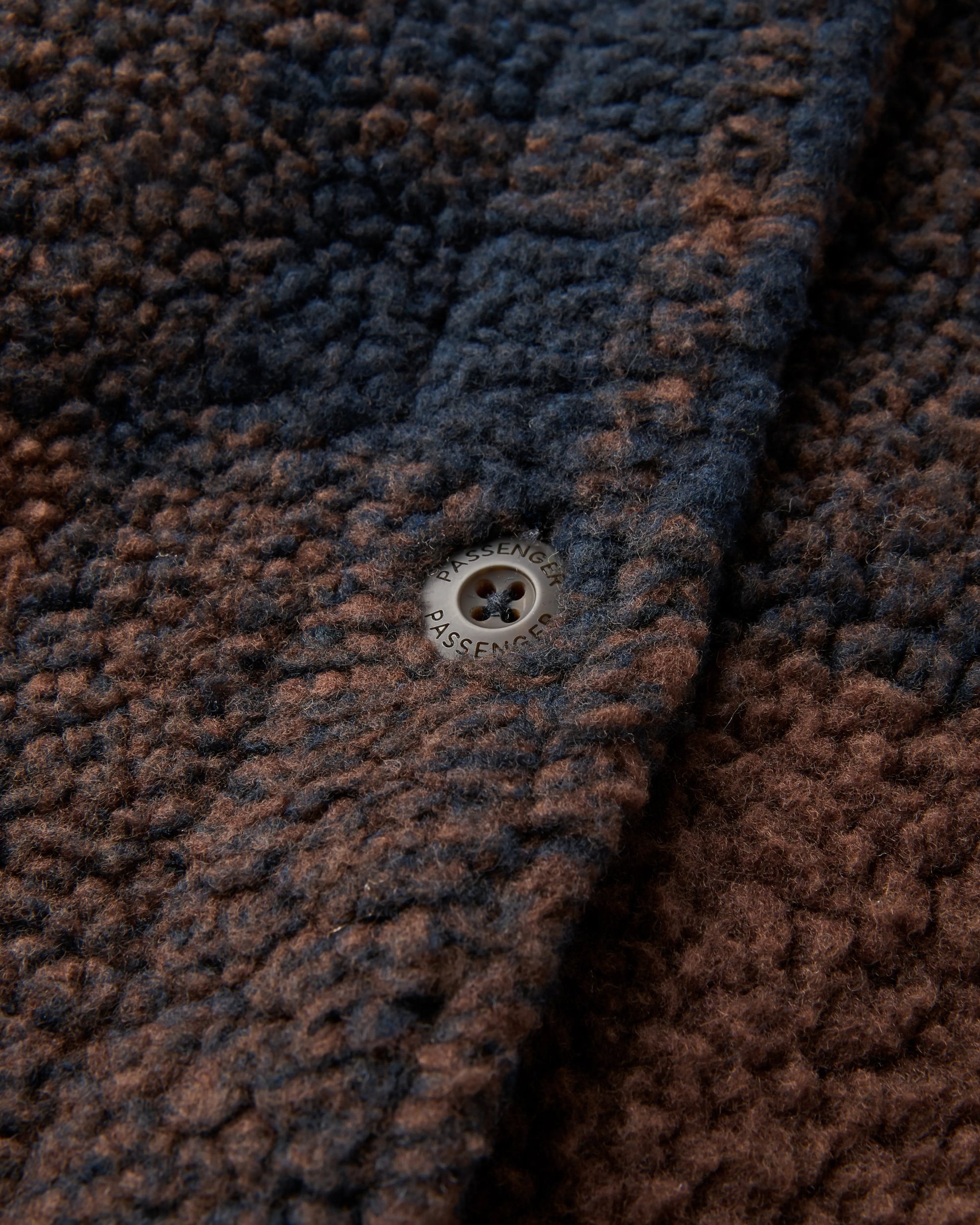 Cloudy Recycled Sherpa Fleece Shirt - Chestnut/Deep Navy Check - Flatlay