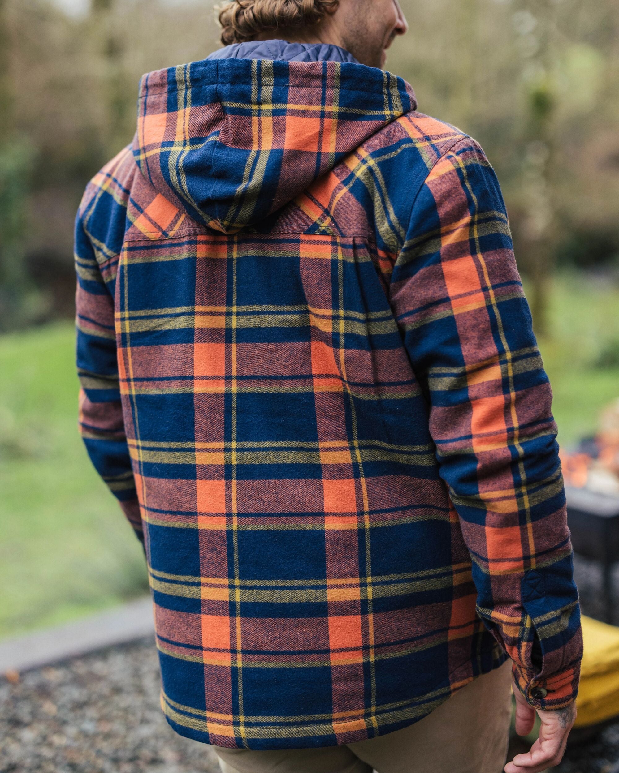 Sherwood Check Hooded Overshirt - Rich Navy/Burnt Orange - Lifestyle