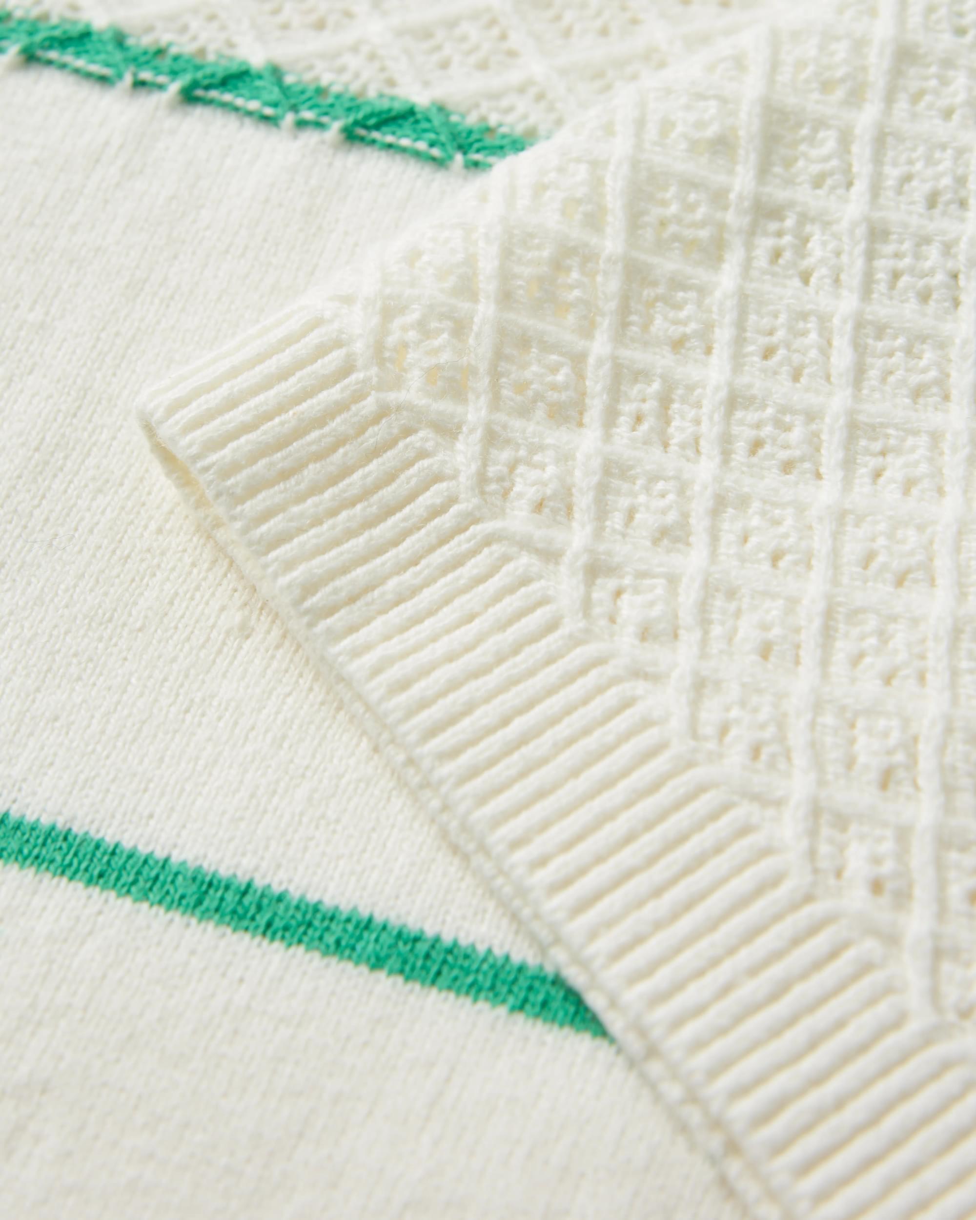 Migrate Organic Knitted Jumper - Green spruce stripe - Flatlay