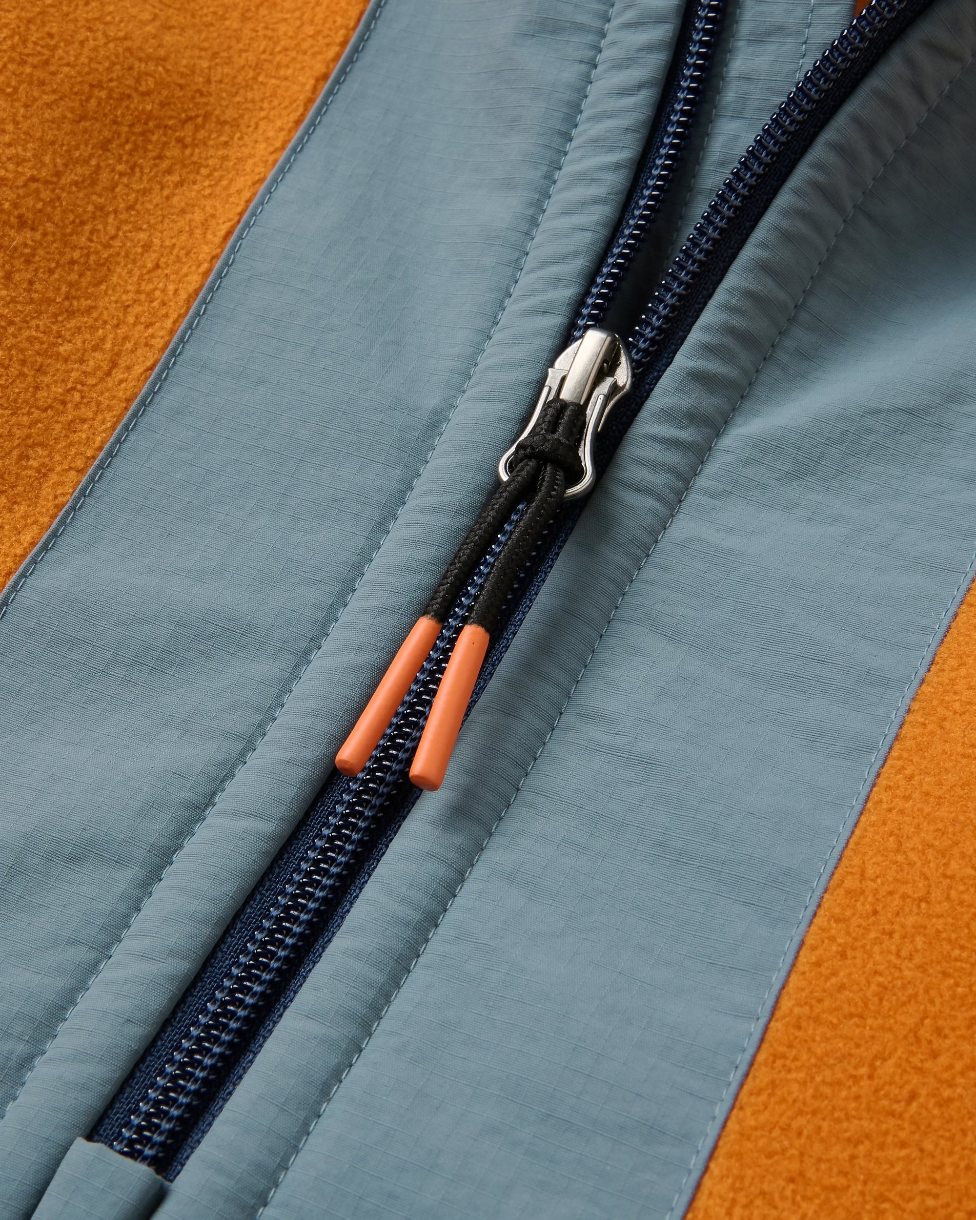 Woodland Hooded Recycled Polartec® Fleece - Retro Orange/Tidal Blue - Flatlay