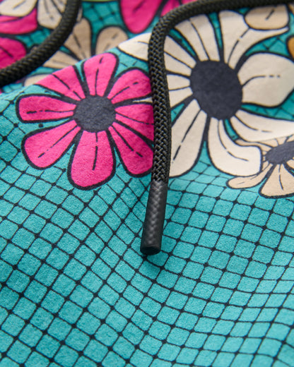 Way Out Netplus® All Purpose Short - Floral Grid Ocean Teal - Flatlay