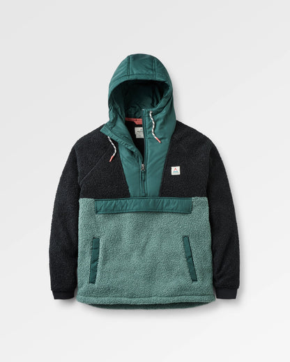 Woodland Recycled Polar-lined Sherpa Fleece - Black/ Dark Forest - Flatlay