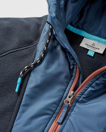 Woodland Hooded 1/2 Zip Recycled Polar Fleece - Deep Navy/Baked Clay - Flatlay