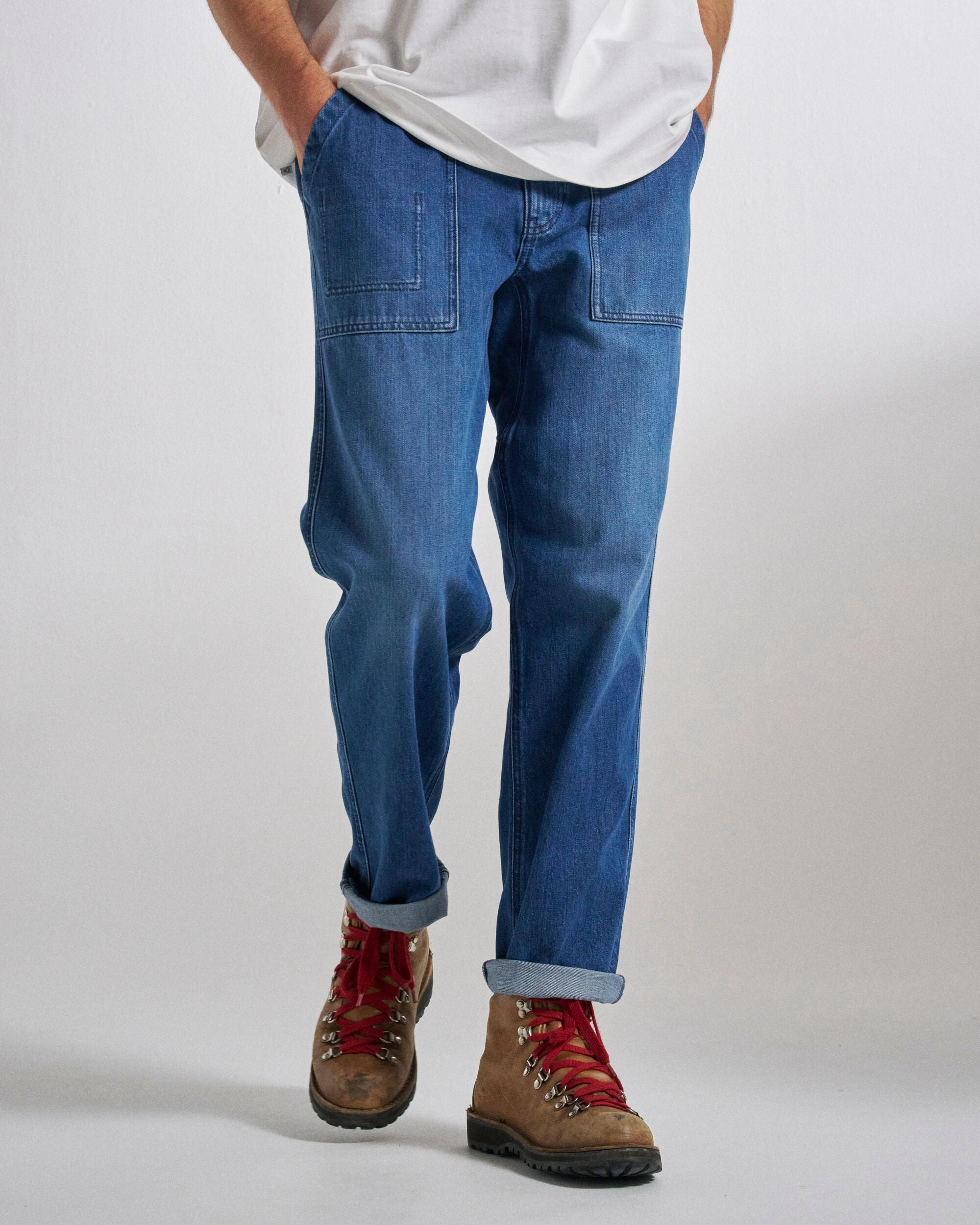 Adventurer Denim Trouser - Mid Wash Denim  - Studio Model