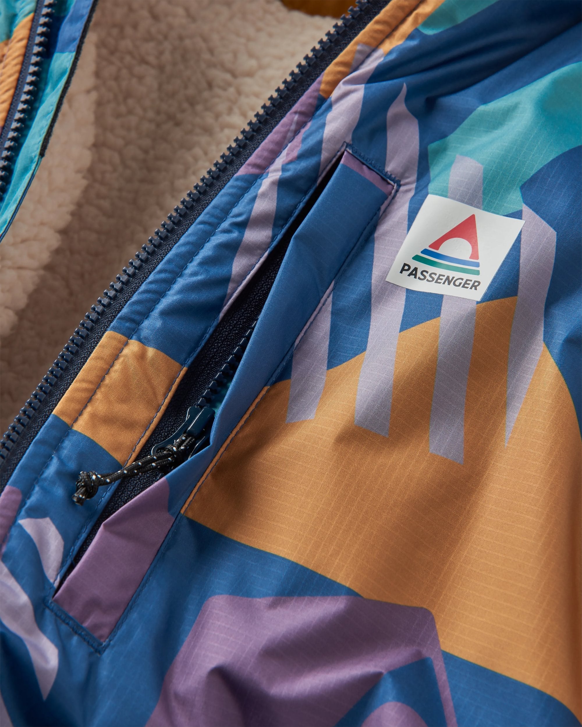 Waves Recycled Sherpa Lined Changing Robe - Deep Blue Camo Pattern - Flatlay