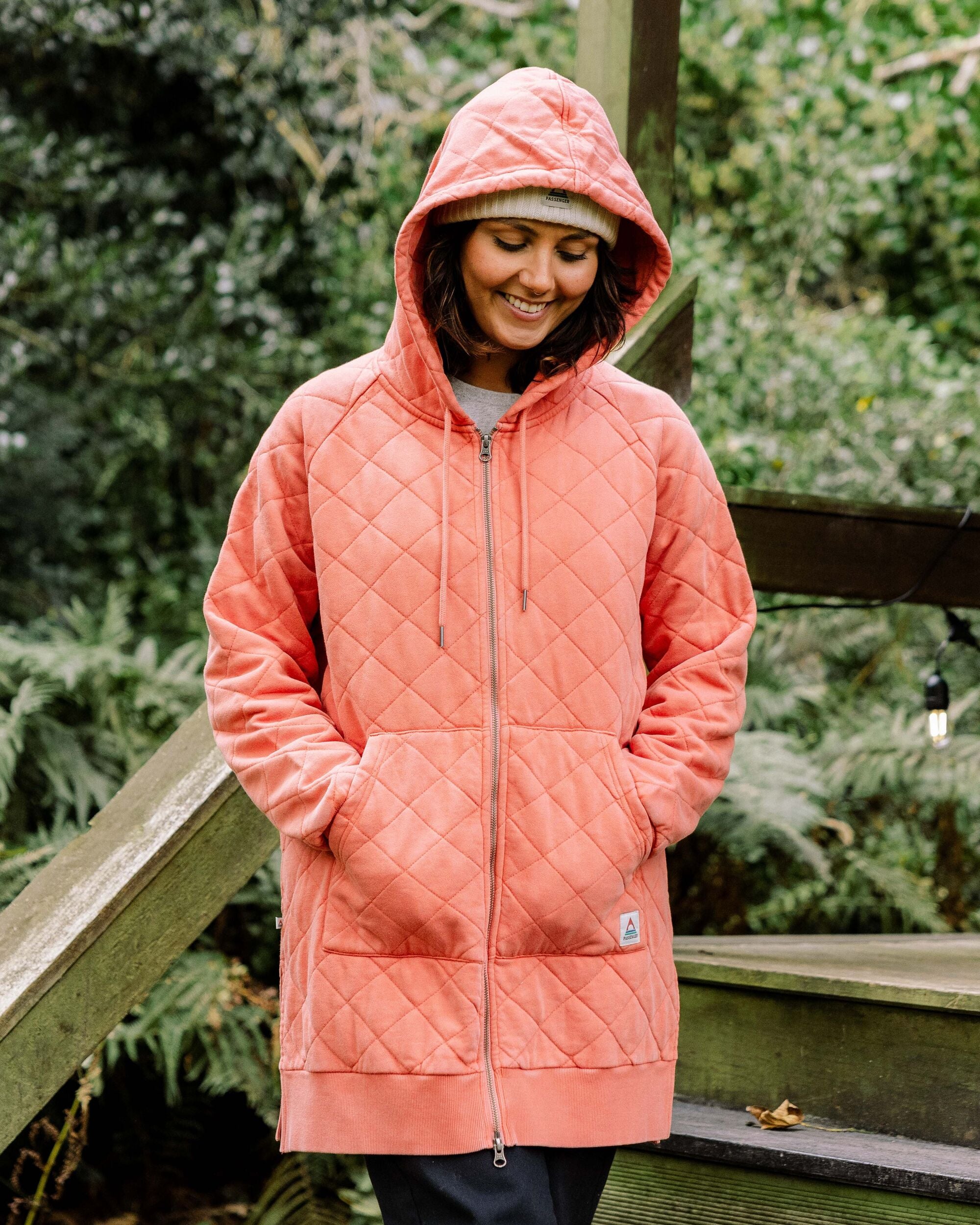 Getaway Recycled Quilted Full Zip Hoodie Burnt Orange – Passenger