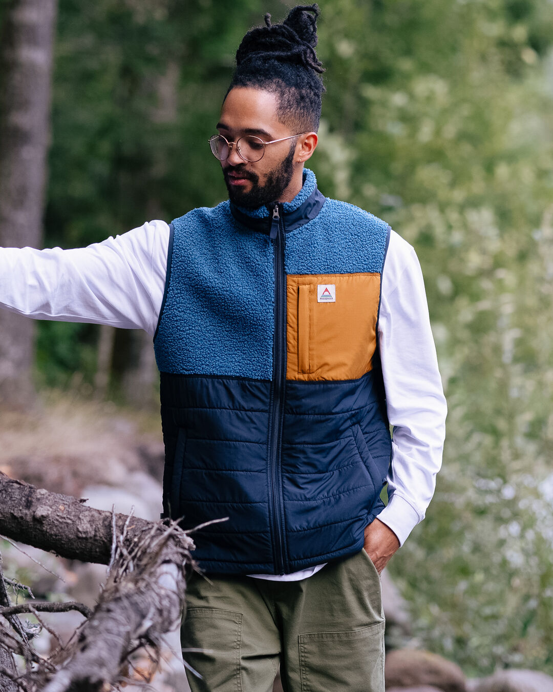 Born Explorer Recycled Polar-Lined Sherpa Vest - Blue Steel - Lifestyle