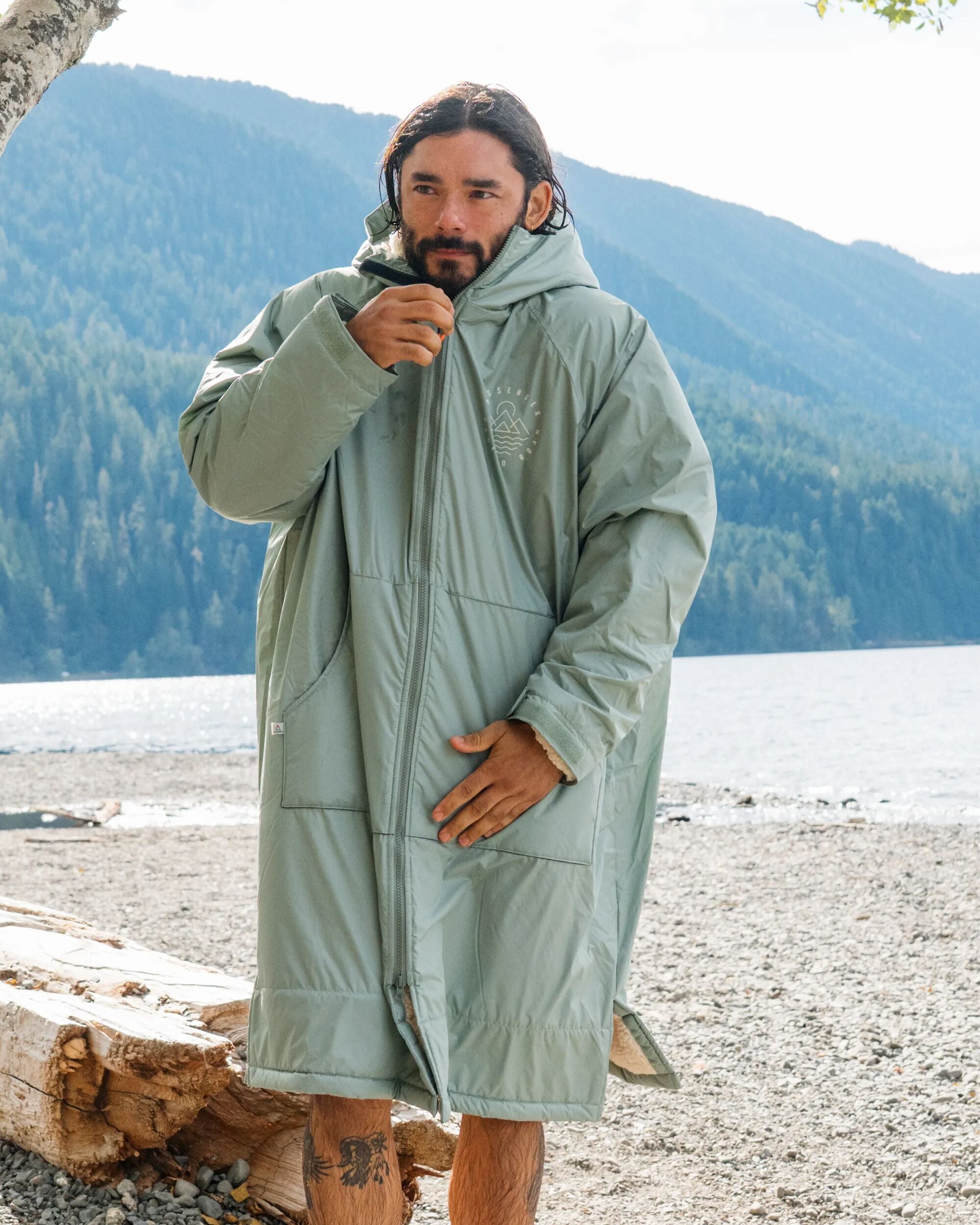 Escapism Recycled Sherpa Lined Changing Robe - Pistachio - Lifestyle - Male