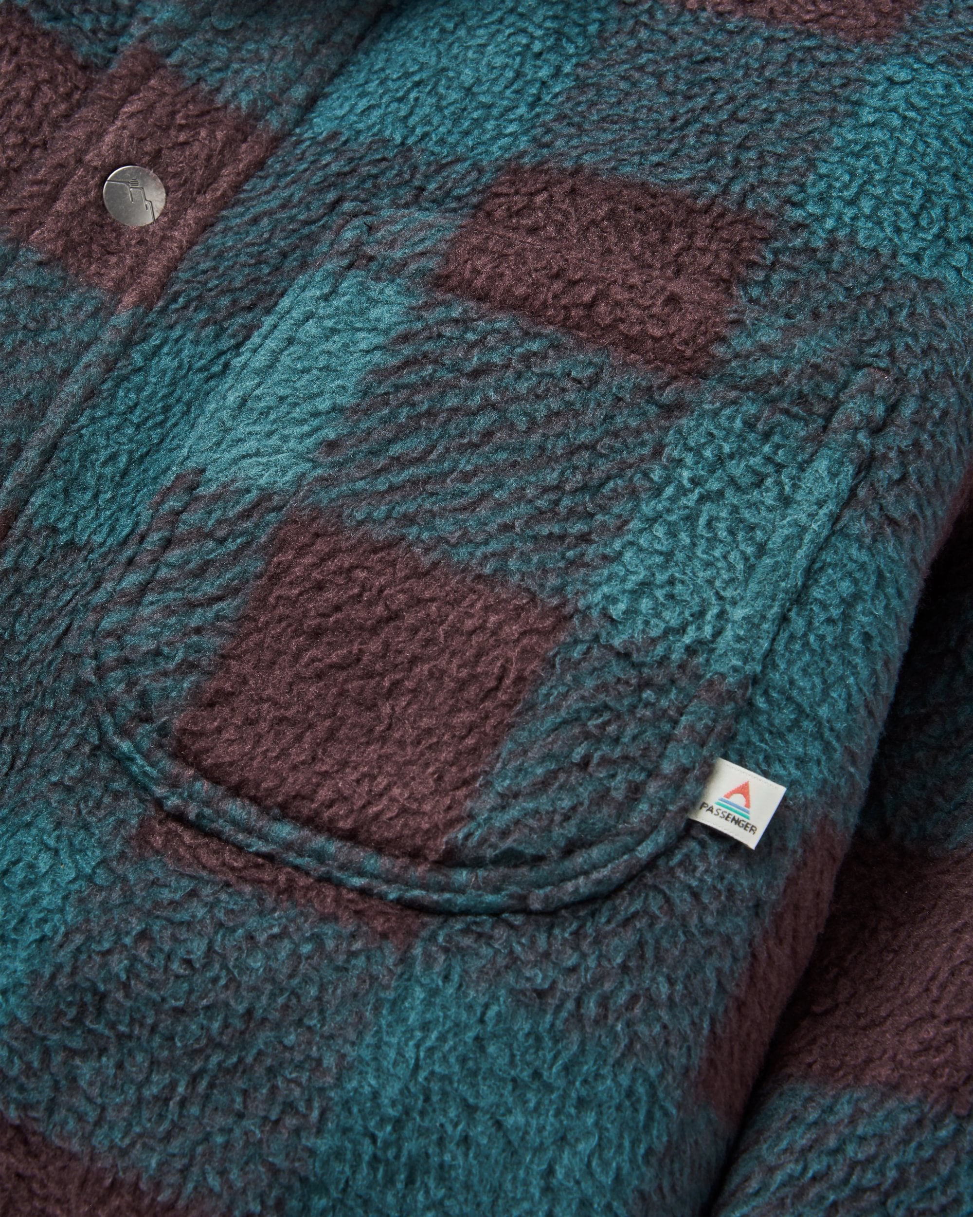 Backcountry Recycled Sherpa Fleece Shirt - Dark Fern/Espresso Check - Flatlay