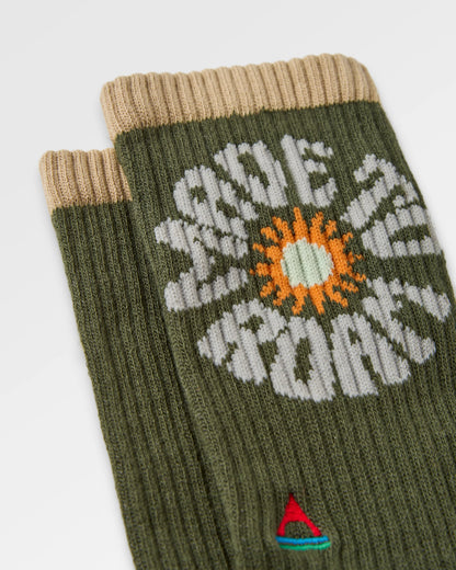 Made to Roam Graphic Crew Socks - Khaki - Flatlay