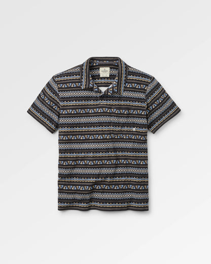 Rising Towelling Polo Shirt - Geo Stripe Faded Black  - Flatlay
