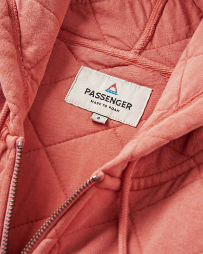 Getaway Recycled Quilted Full Zip Hoodie - Burnt Orange - Flatlay