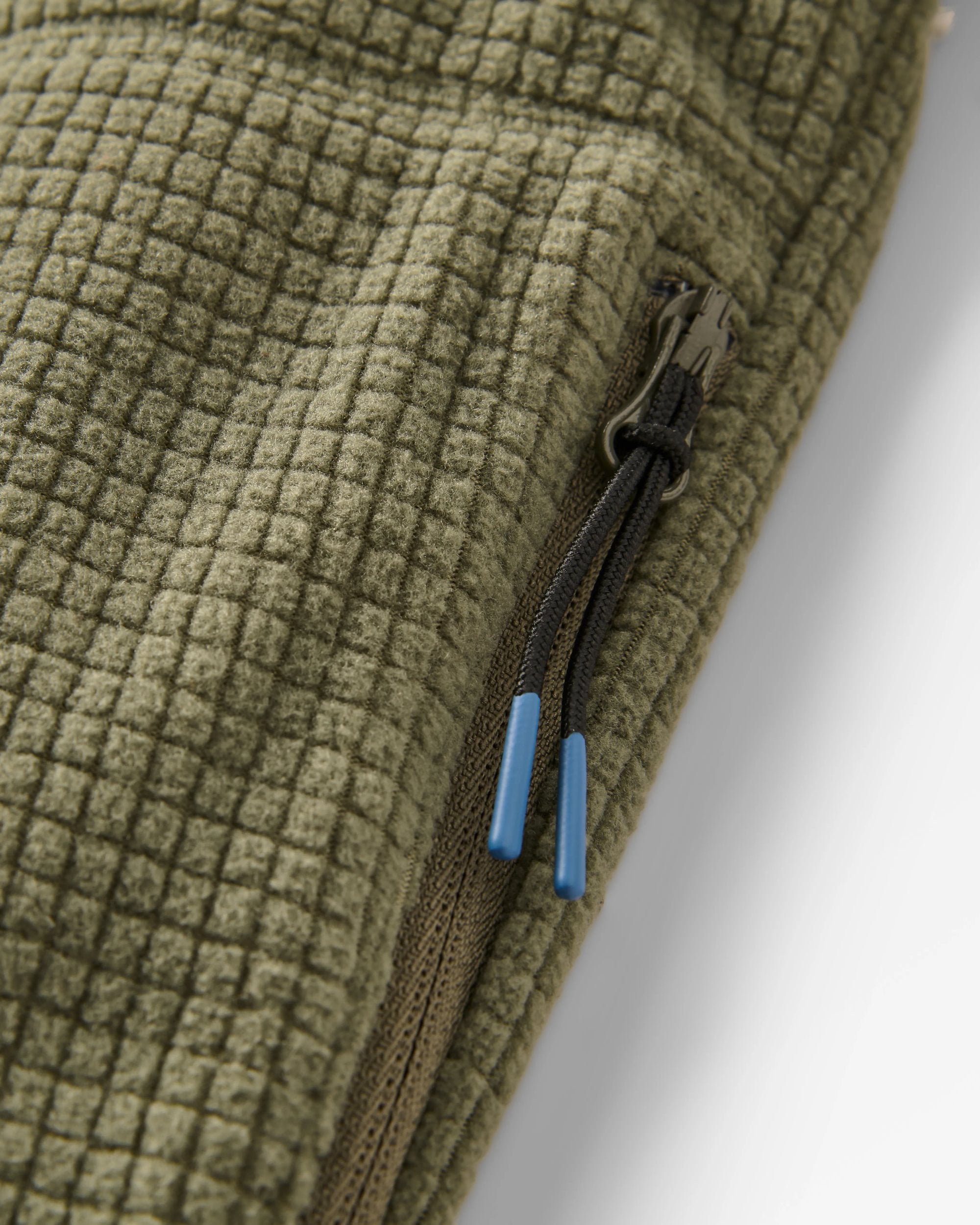 Point Recycled Grid Polar Fleece Hoodie - Dusty Olive - Flatlay