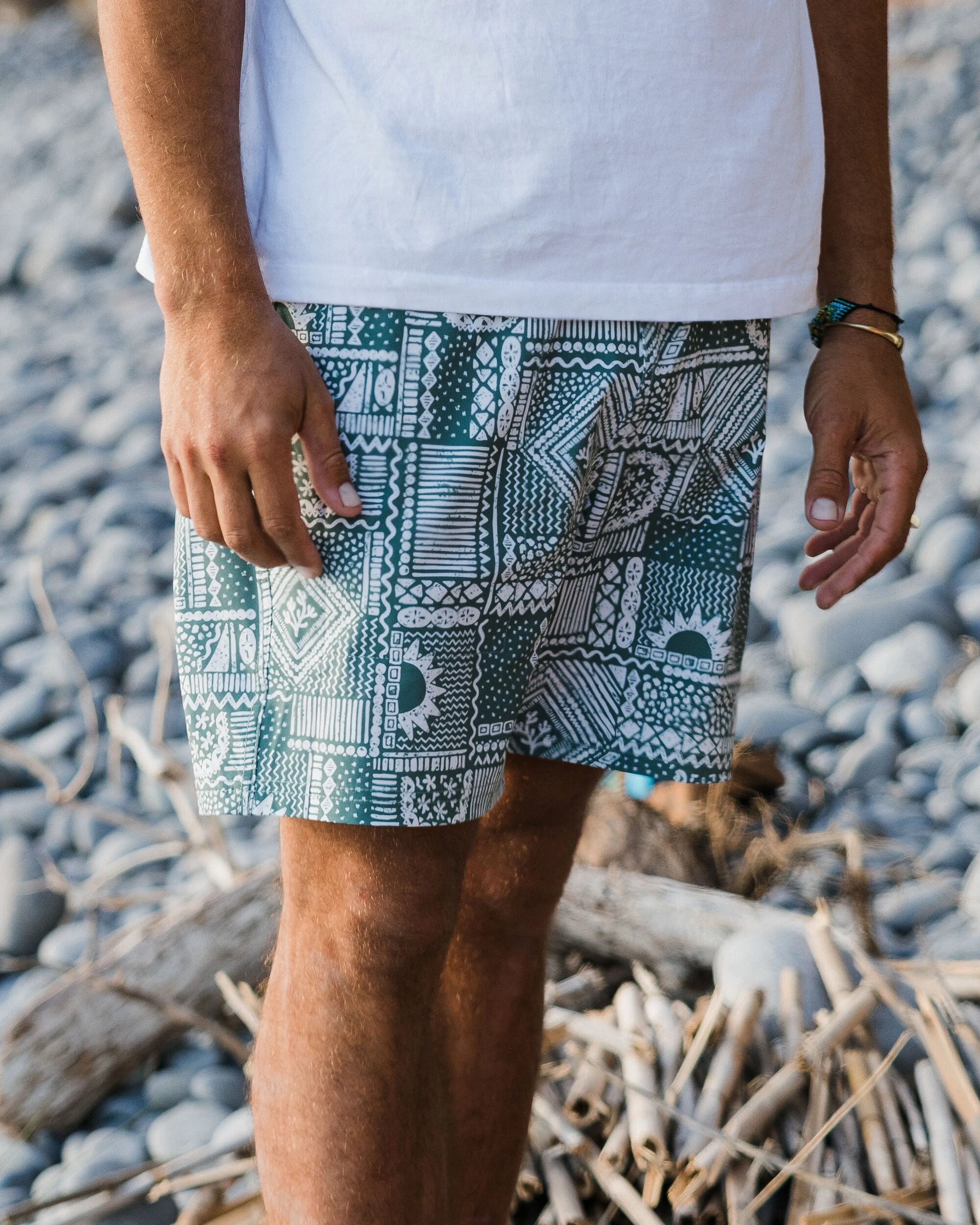 Porto Recycled All Purpose Swim Short - Vintage Patchwork Dark Forest - Lifestyle