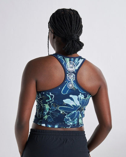 Mantra Recycled Active Crop Top - Frost Ice Blue - Studio Model