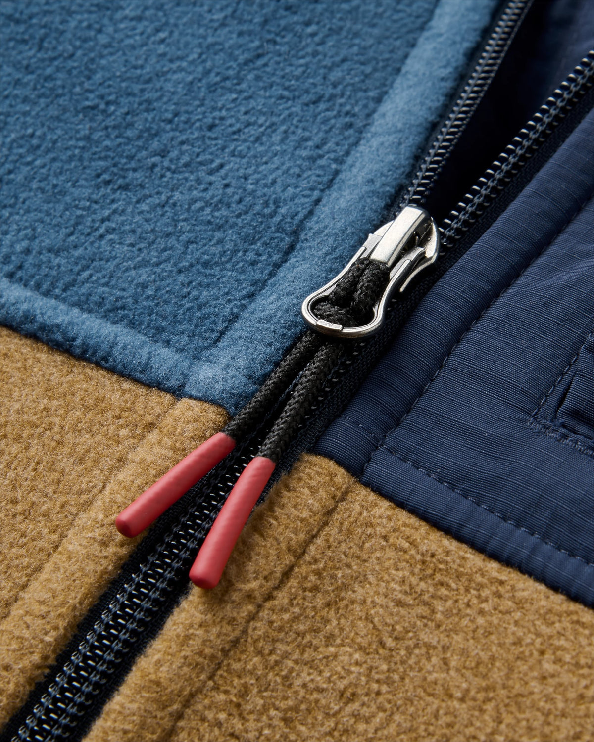 Woodland Full Zip Hooded Polar Fleece - Dark Denim/Caramel - Flatlay