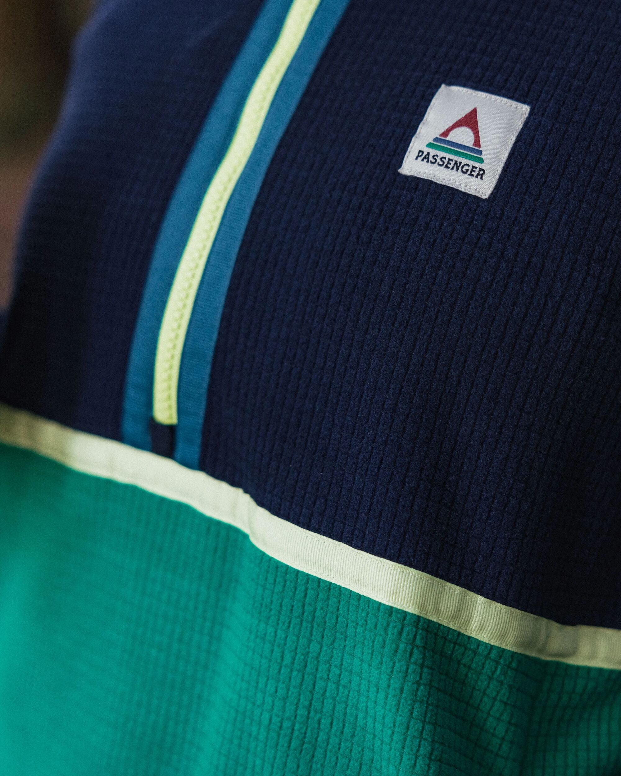 Off Trail Recycled Grid Polar Fleece - Rich Navy/Green Lake - Lifestyle
