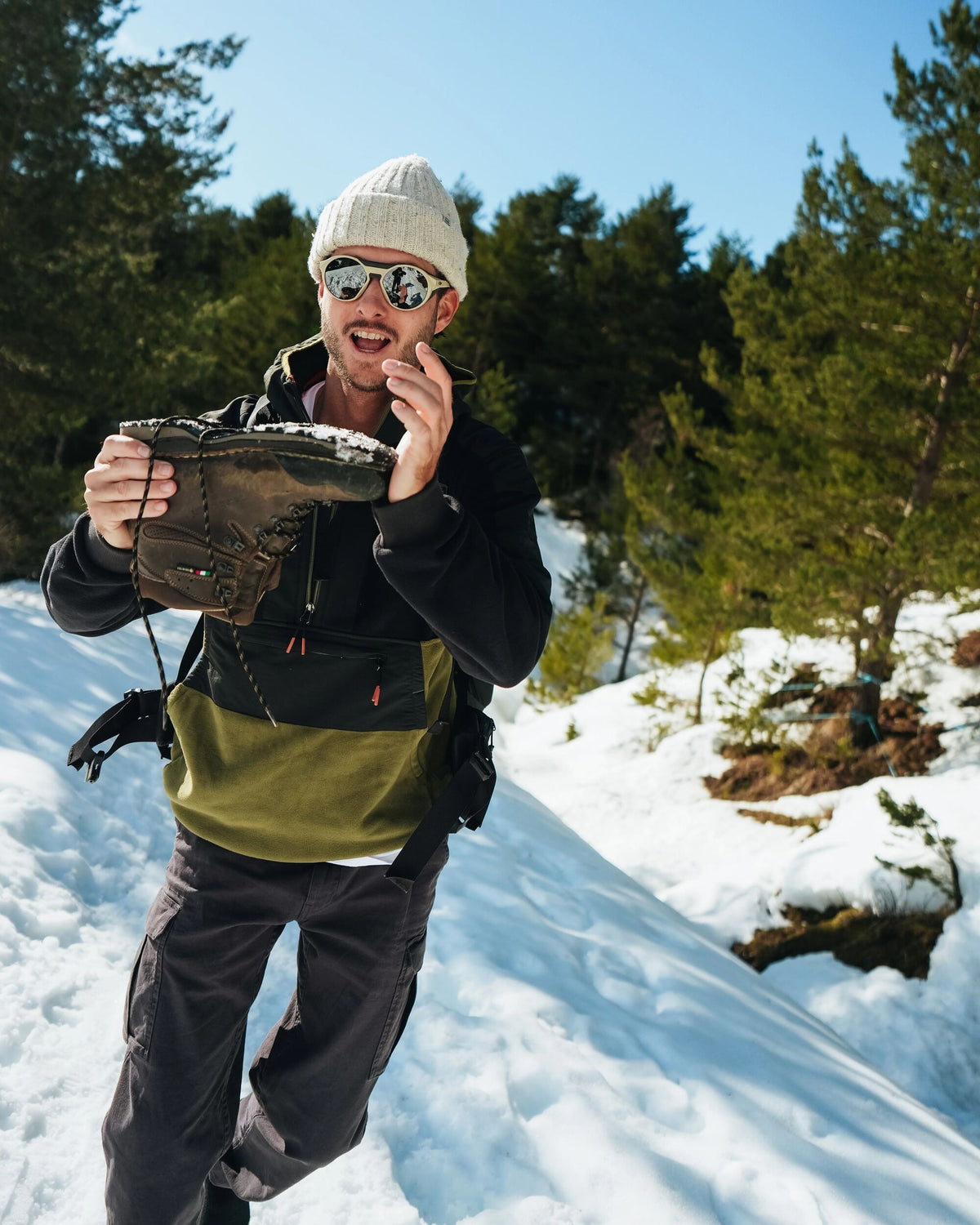 Woodland Hooded Polartec® Fleece - Black/Khaki