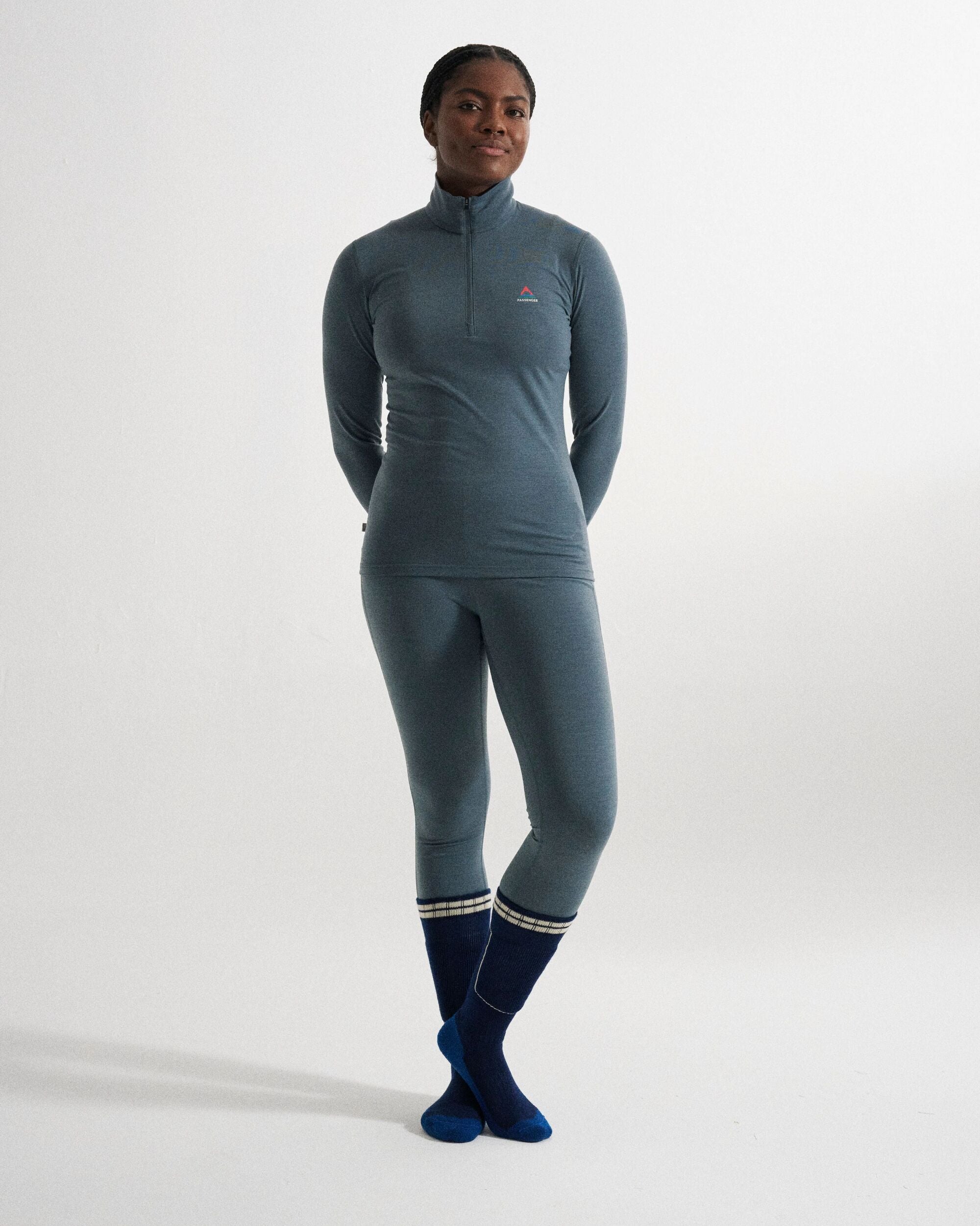 Snowscape Women's Merino Base Layer Top - Storm Grey - Studio Model