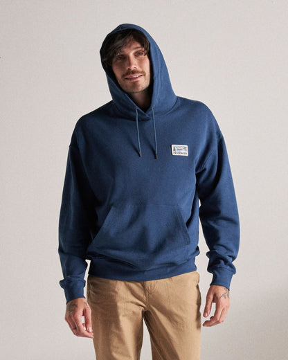 Roamer Patch Relaxed Fit Hoodie - Dark Denim - Studio Model