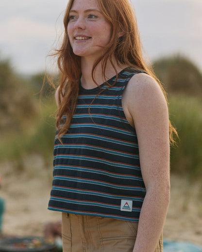 Retro Vibes Organic Cotton Vest - Black Multi Stripe - Lifestyle