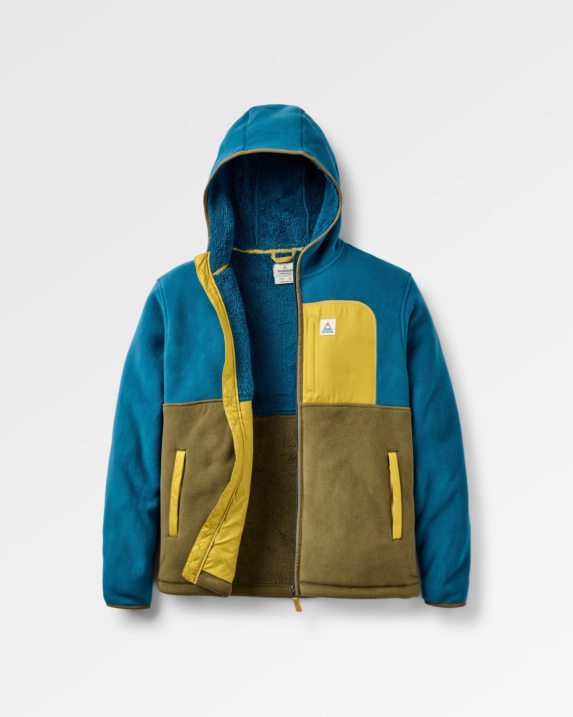 Loch Hooded Recycled Polar Fleece - Tidal Blue/Dark Olive  - Flatlay
