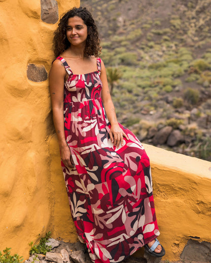 Soleis Woven Maxi Dress - Mountain Foliage Cranberry - Lifestyle