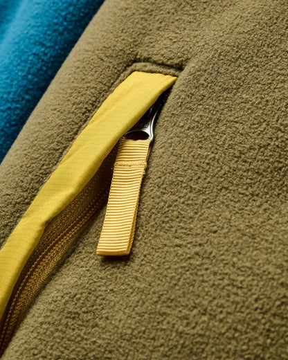 Loch Hooded Recycled Polar Fleece - Tidal Blue/Dark Olive  - Flatlay