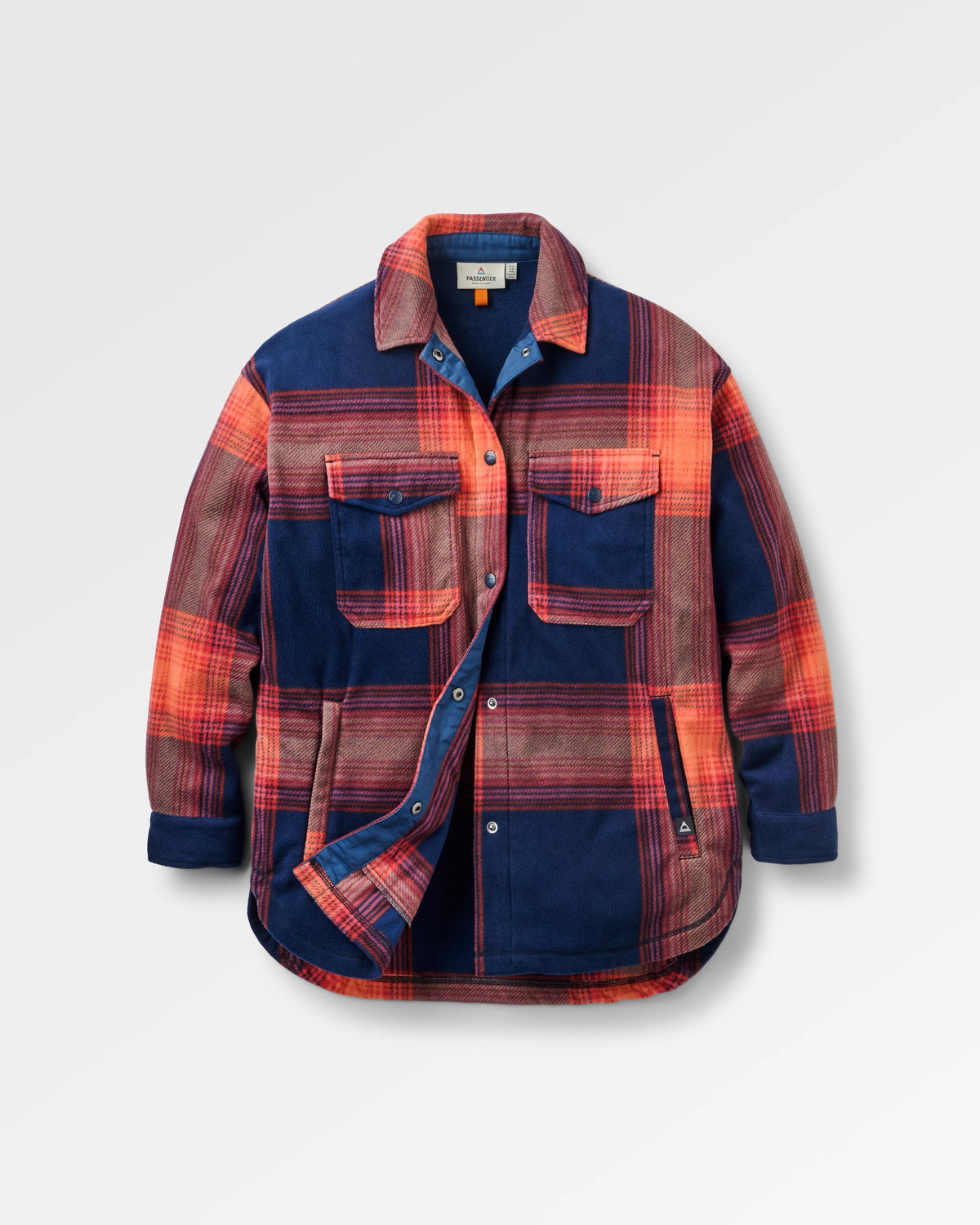 East Polar Fleece Shirt - Rich Navy/ Red Ochre Check - Flatlay