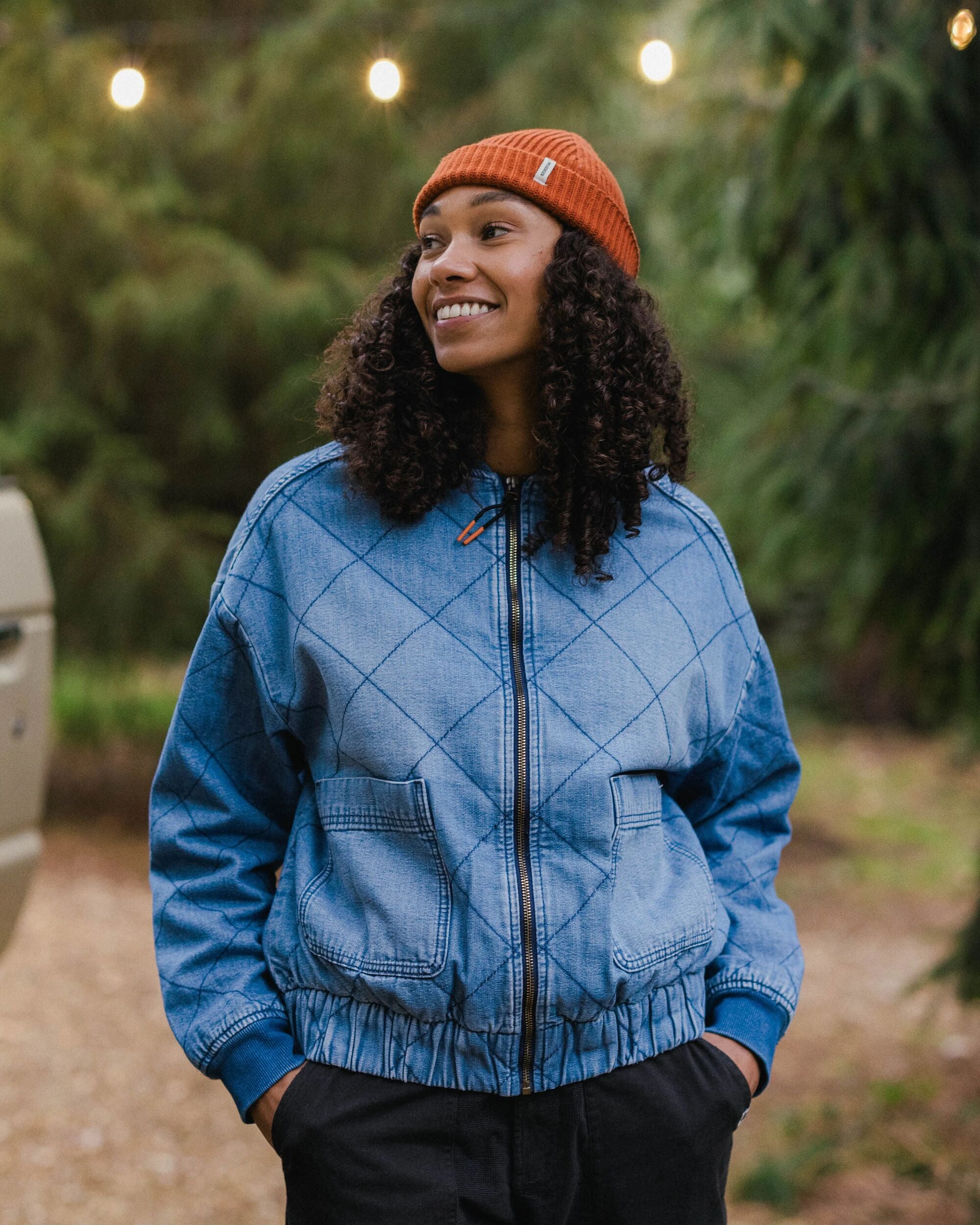 Lucia Denim Sherpa Lined Bomber Jacket Denim Blue – Passenger