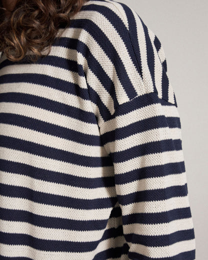 Panorama Striped LS T-Shirt - Deep Navy - Studio Model