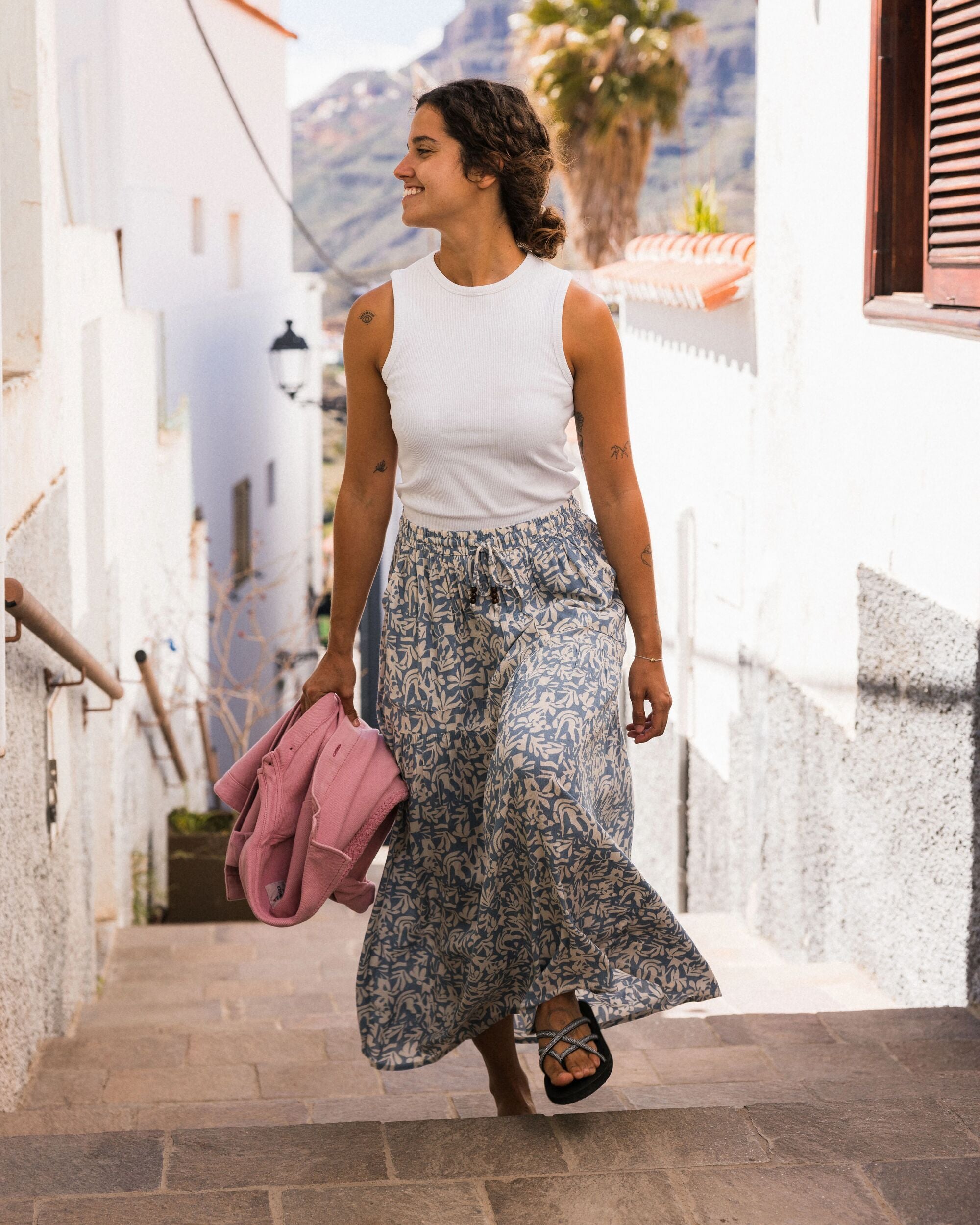 Zephyr Woven Maxi Skirt - Mountain Foliage Faded Denim - Lifestyle