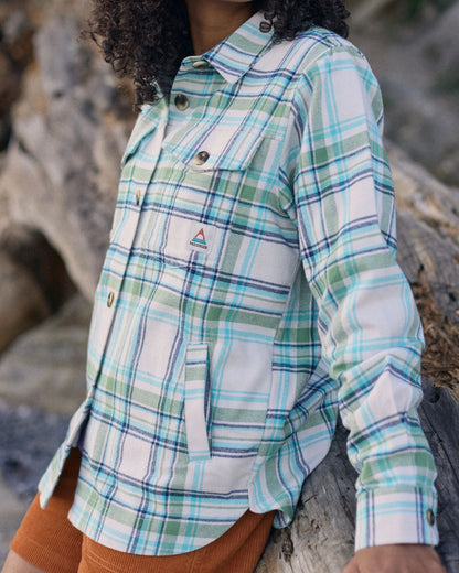 Stella Organic Cotton LS Shirt - Vintage White/Stem Green Check - Lifestyle