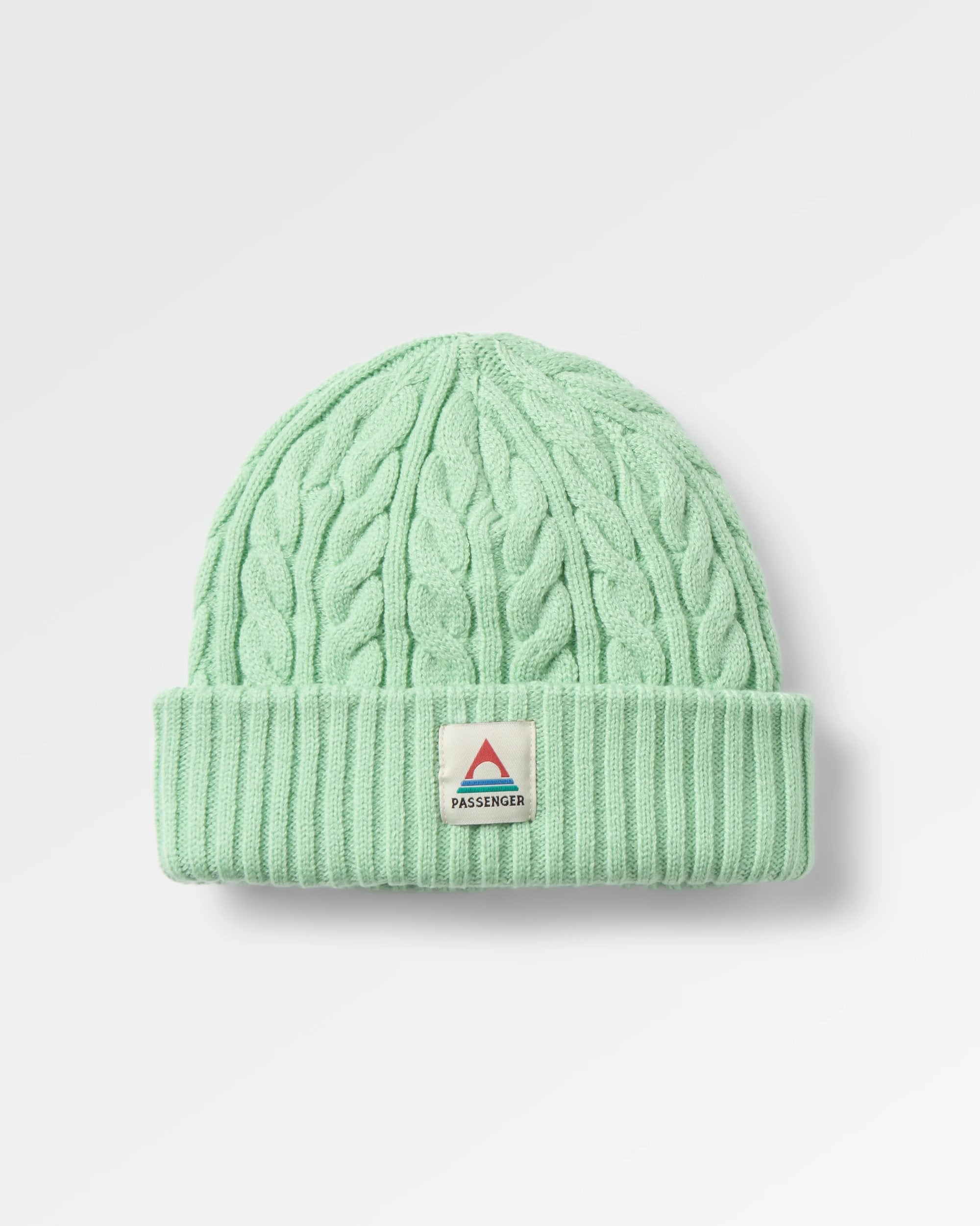 Fireside Cable Knit Beanie - Seafoam - Flatlay