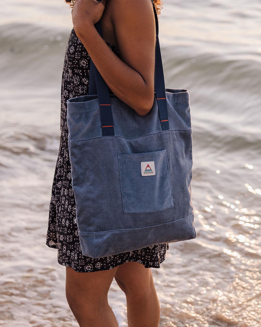 Evergreen Recycled Cord Tote Bag - Stone Blue