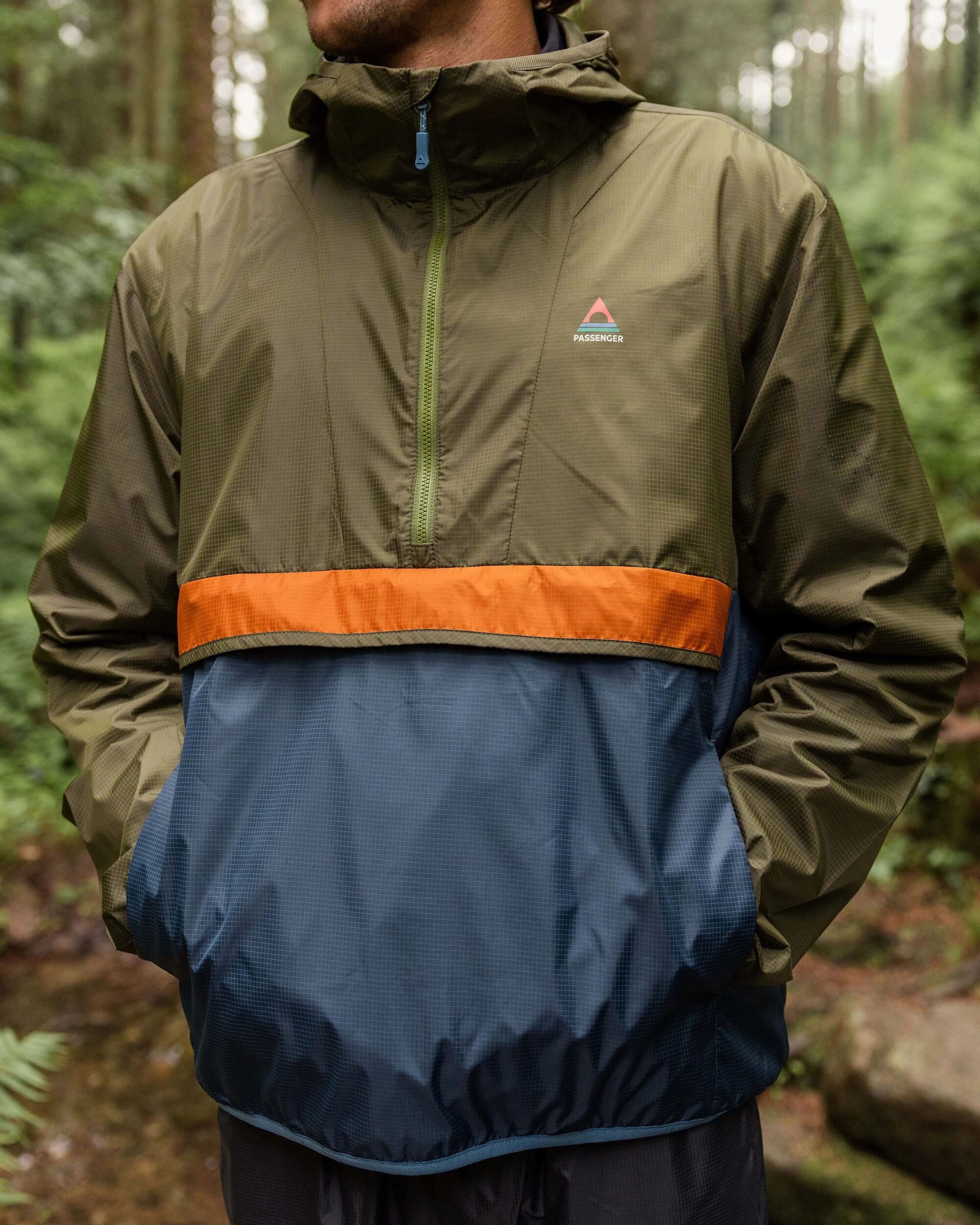 Gusto Recycled Windshell Anorak - Khaki/Dark Denim - Lifestyle