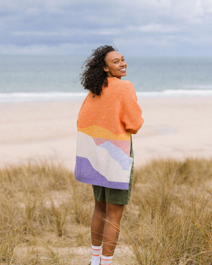 Scenic Recycled Long Knitted Cardigan - Scenic Sunrise Orange - Lifestyle