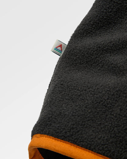 Woodland Hooded 1/2 Zip Recycled Polar Fleece - True Black/ Khaki - Flatlay