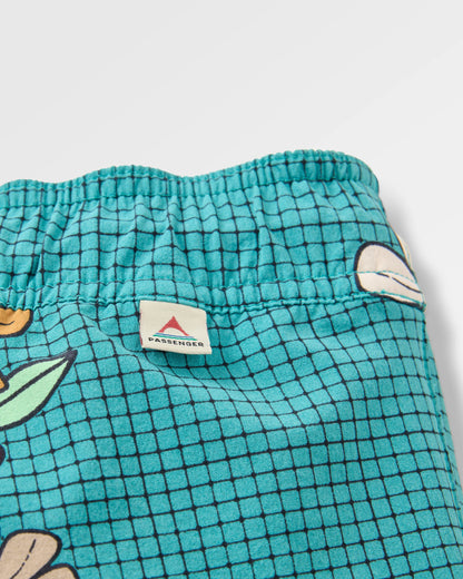 Way Out Netplus® All Purpose Short - Floral Grid Ocean Teal - Flatlay