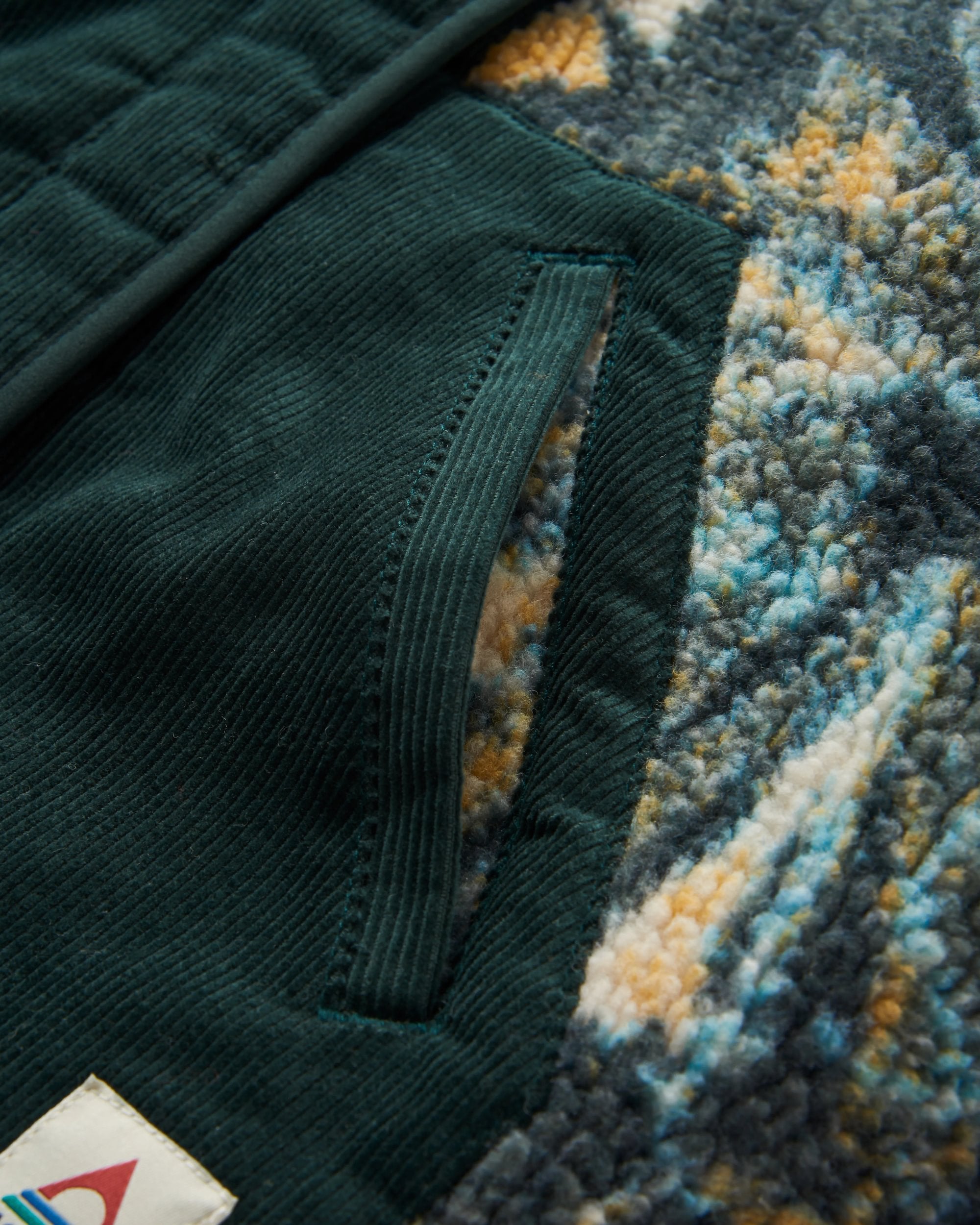 Clover Recycled Cotton-Lined Sherpa Fleece - Frost Dark Fern - Flatlay