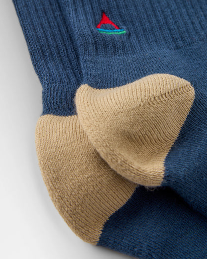 Made to Roam Graphic Crew Socks - Rich Navy - Flatlay