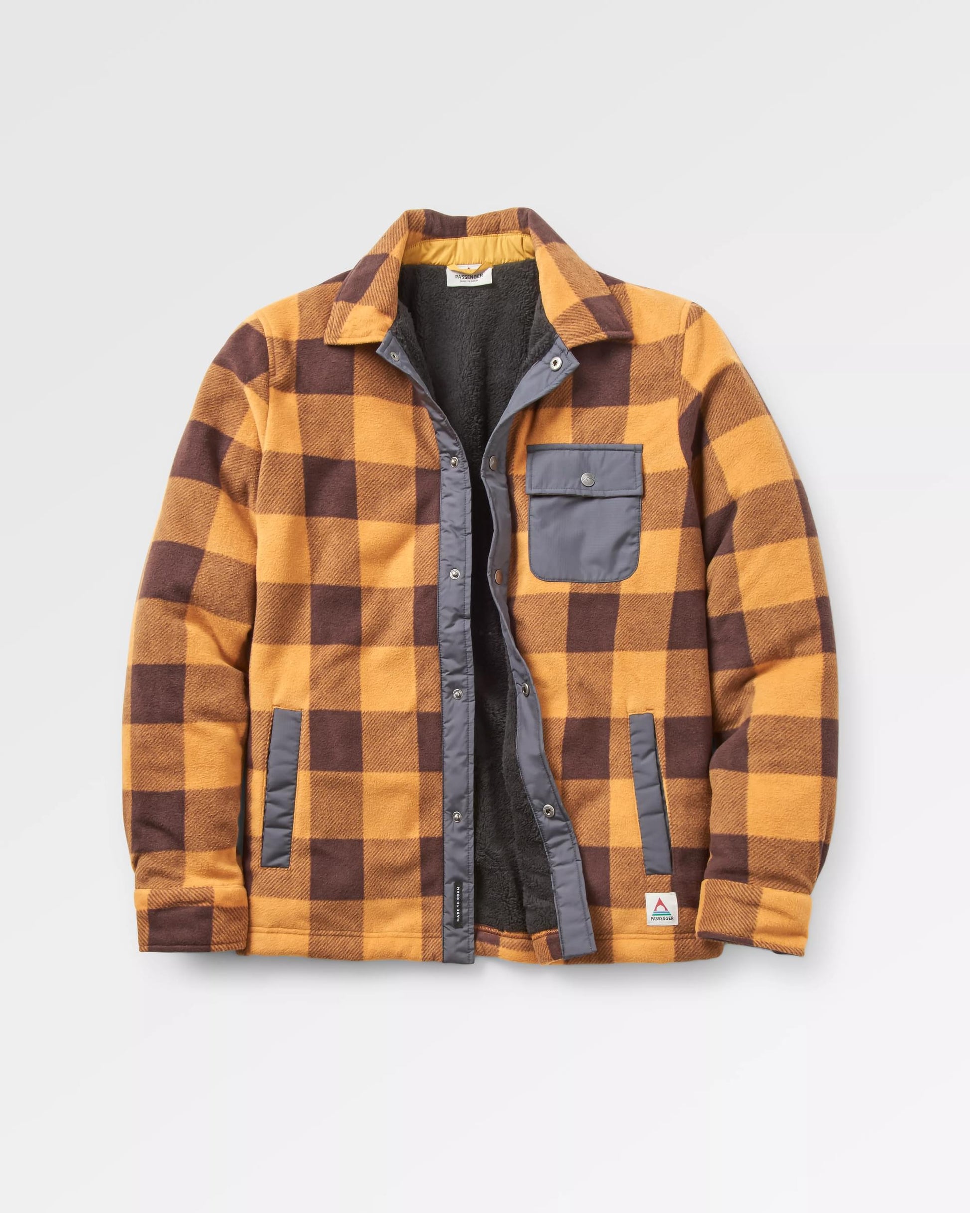 Firelight Sherpa Lined Overshirt - Golden Brown Check